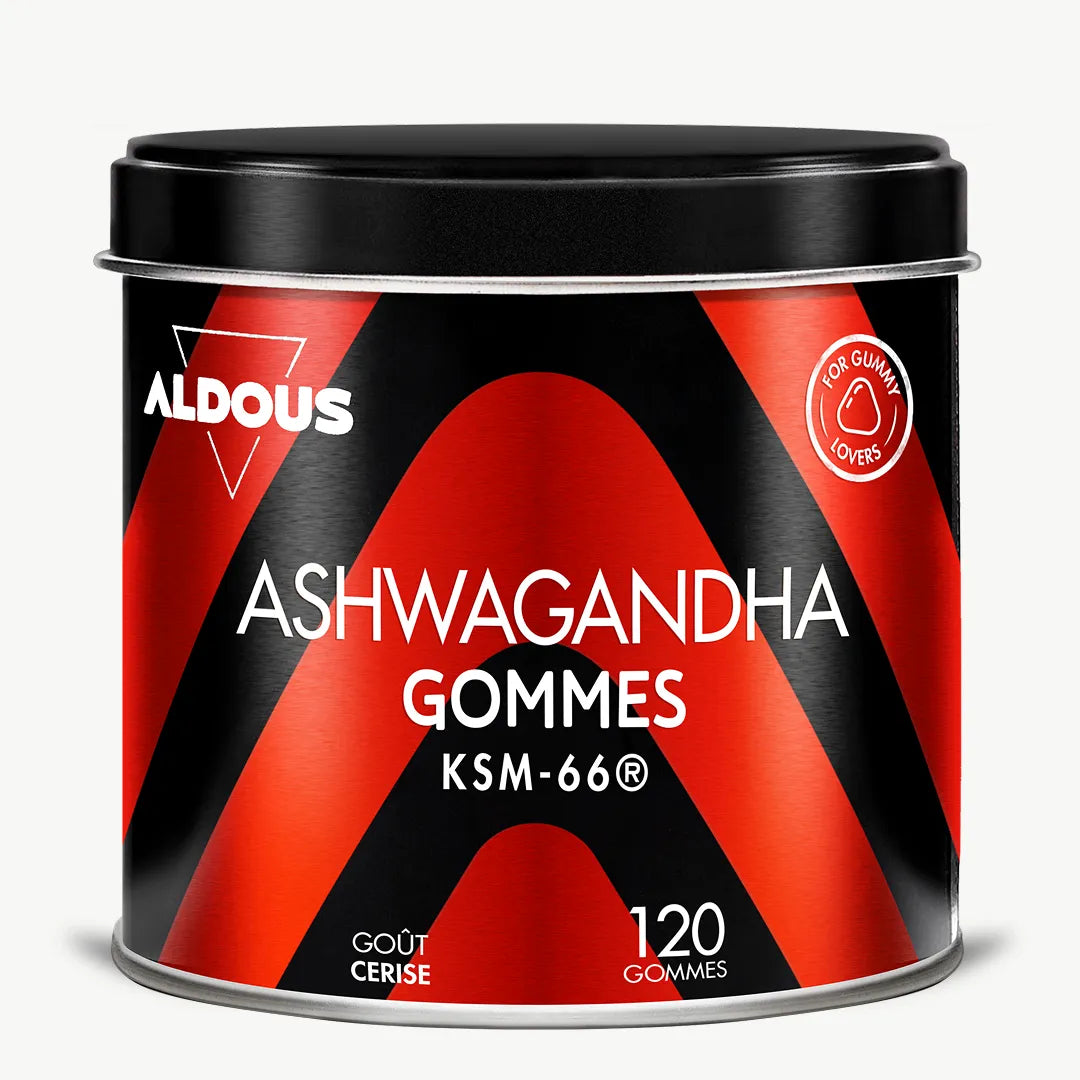 Boîte de Ashwagandha en gummies Aldous en vue frontale