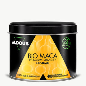 Boîte de Maca du Pérou bio Aldous en vue frontale