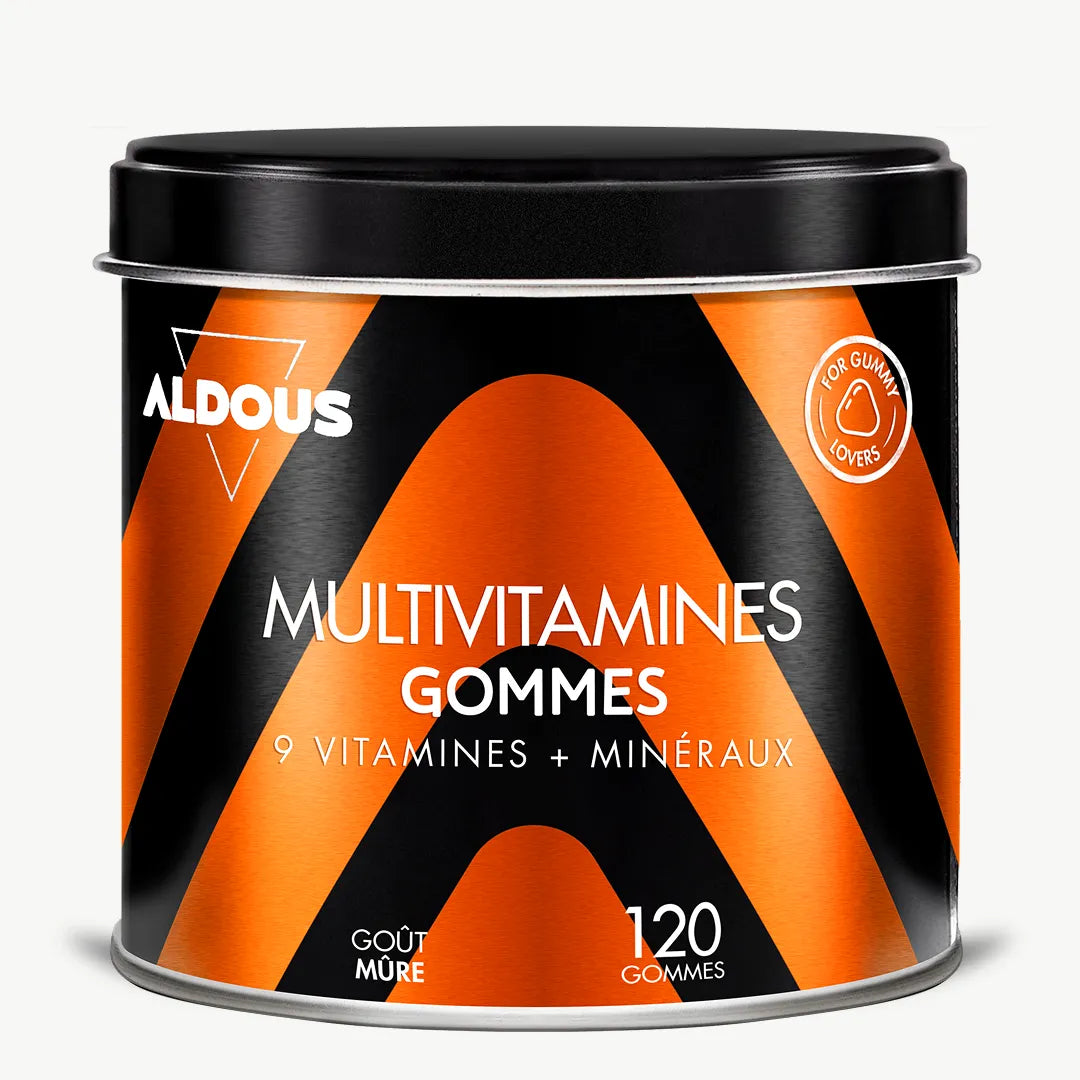 Boîte de Multivitamines en gummies Aldous en vue frontale