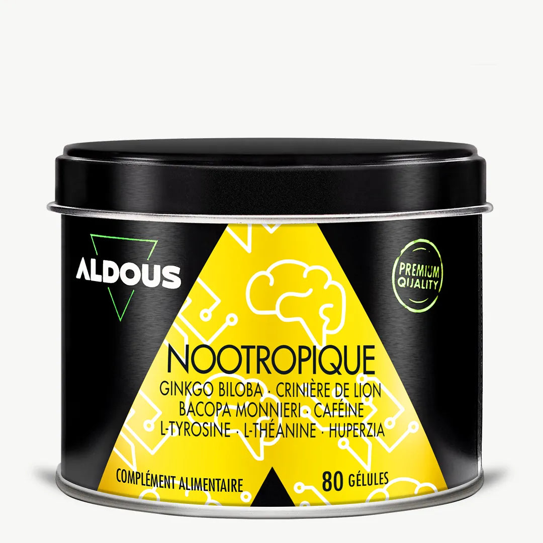 Boîte de Nootropique Ginkgo Biloba Aldous en vue frontale