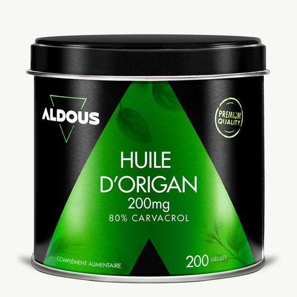 Boîte de Huile d'origan Aldous en vue frontale