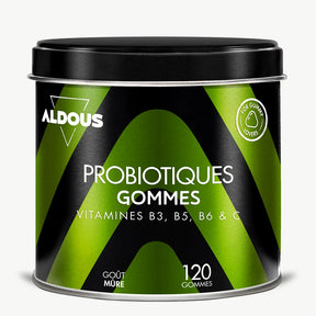 Boîte de Probiotiques avec vitamines en gummies Aldous en vue frontale