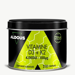 Boîte de Vitamine D3 + K2 Aldous en vue frontale