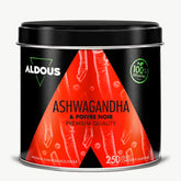 Boîte de Ashwagandha avec poivre noir bio Aldous en vue frontale