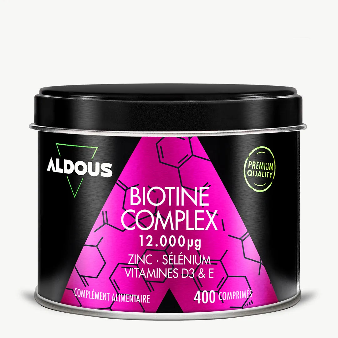 Boîte de Biotine avec zinc et sélénium Aldous en vue frontale