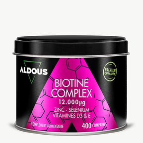 Boîte de Biotine avec zinc et sélénium Aldous en vue frontale