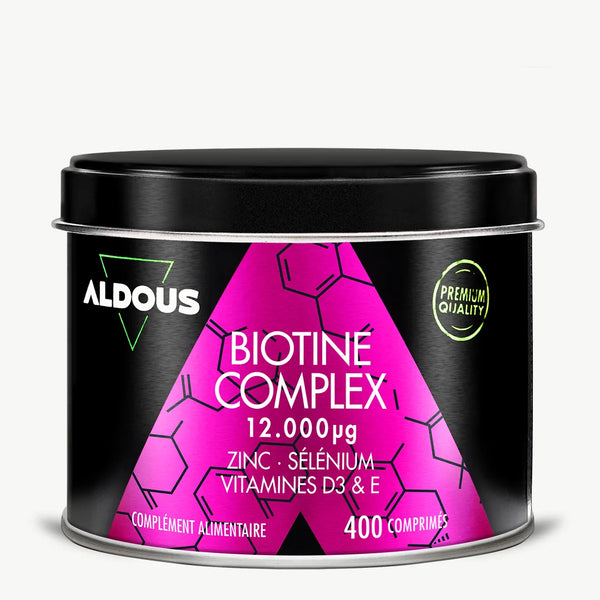 Boîte de Biotine avec zinc et sélénium Aldous en vue frontale
