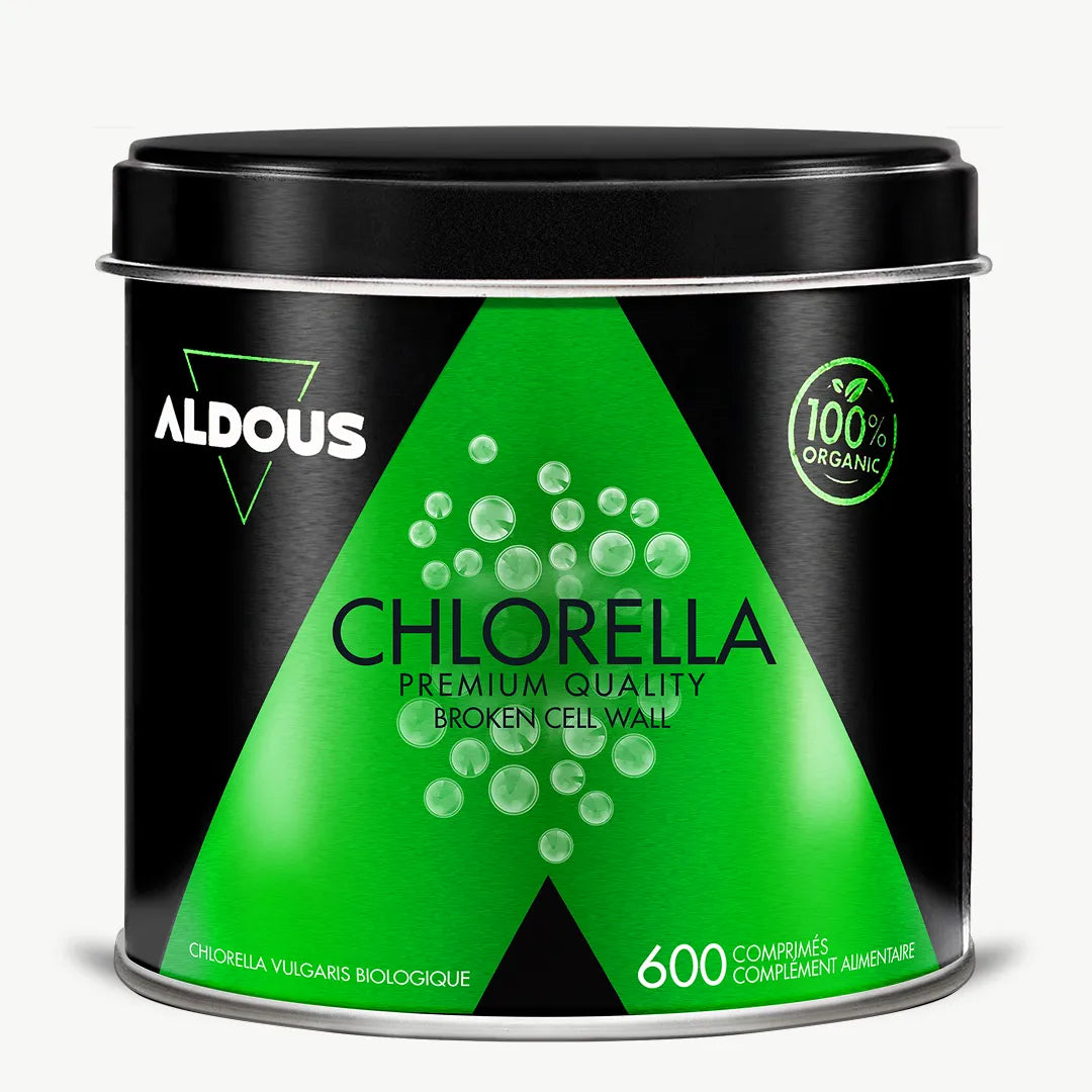 Boîte de Chlorella bio Aldous en vue frontale