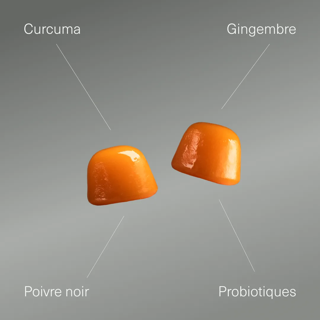 Actifs et formule de Curcuma avec probiotiques en gummies Aldous