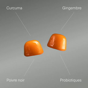 Actifs et formule de Curcuma avec probiotiques en gummies Aldous