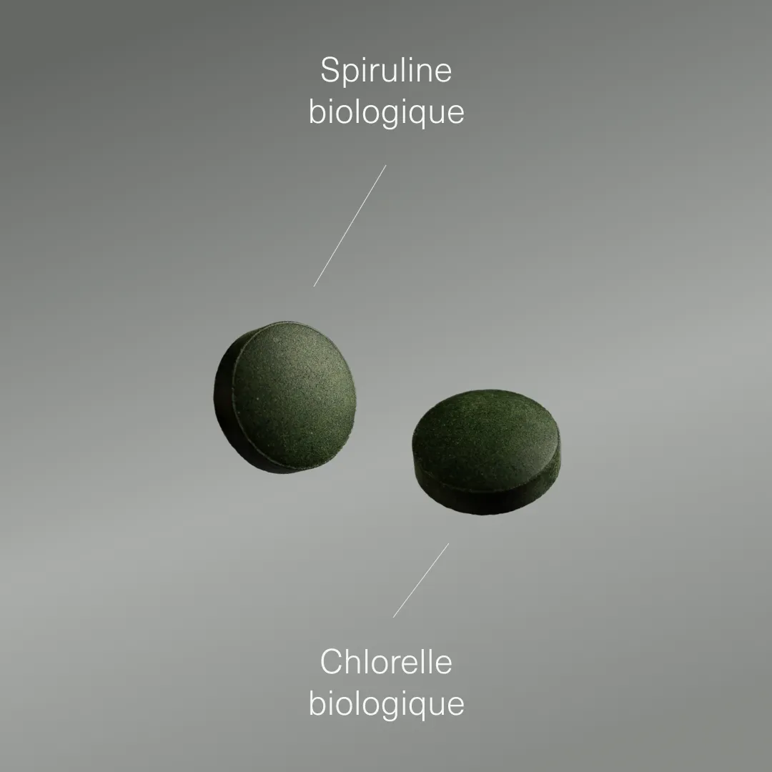 Actifs et formule de Spiruline et chlorella bio Aldous