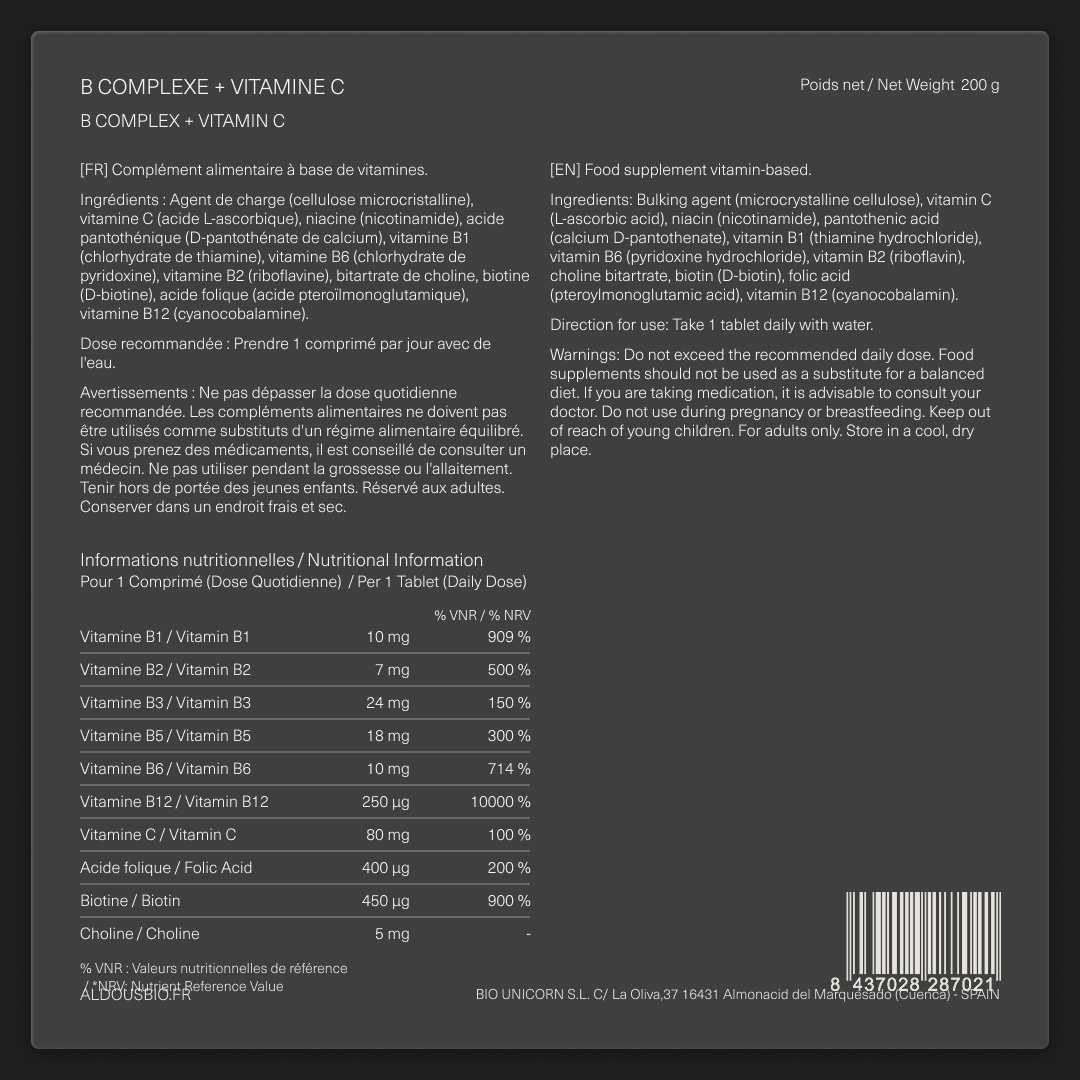 Vitamine B Complex avec Vitamine C