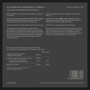 Étiquette arrière de Collagène marin hydrolysé Aldous avec informations du complément