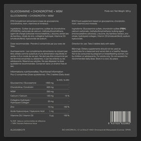 Étiquette arrière de Glucosamine Chondroïtine MSM Aldous avec informations du complément