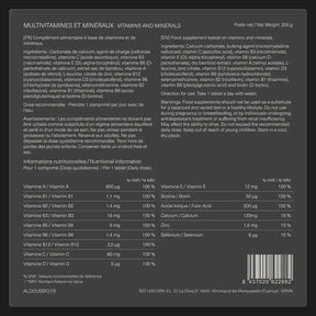 Étiquette arrière de Multivitamines Aldous avec informations du complément