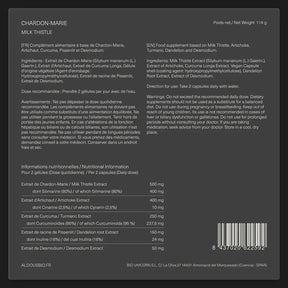 Étiquette arrière de Chardon-Marie complexe Aldous avec informations du complément