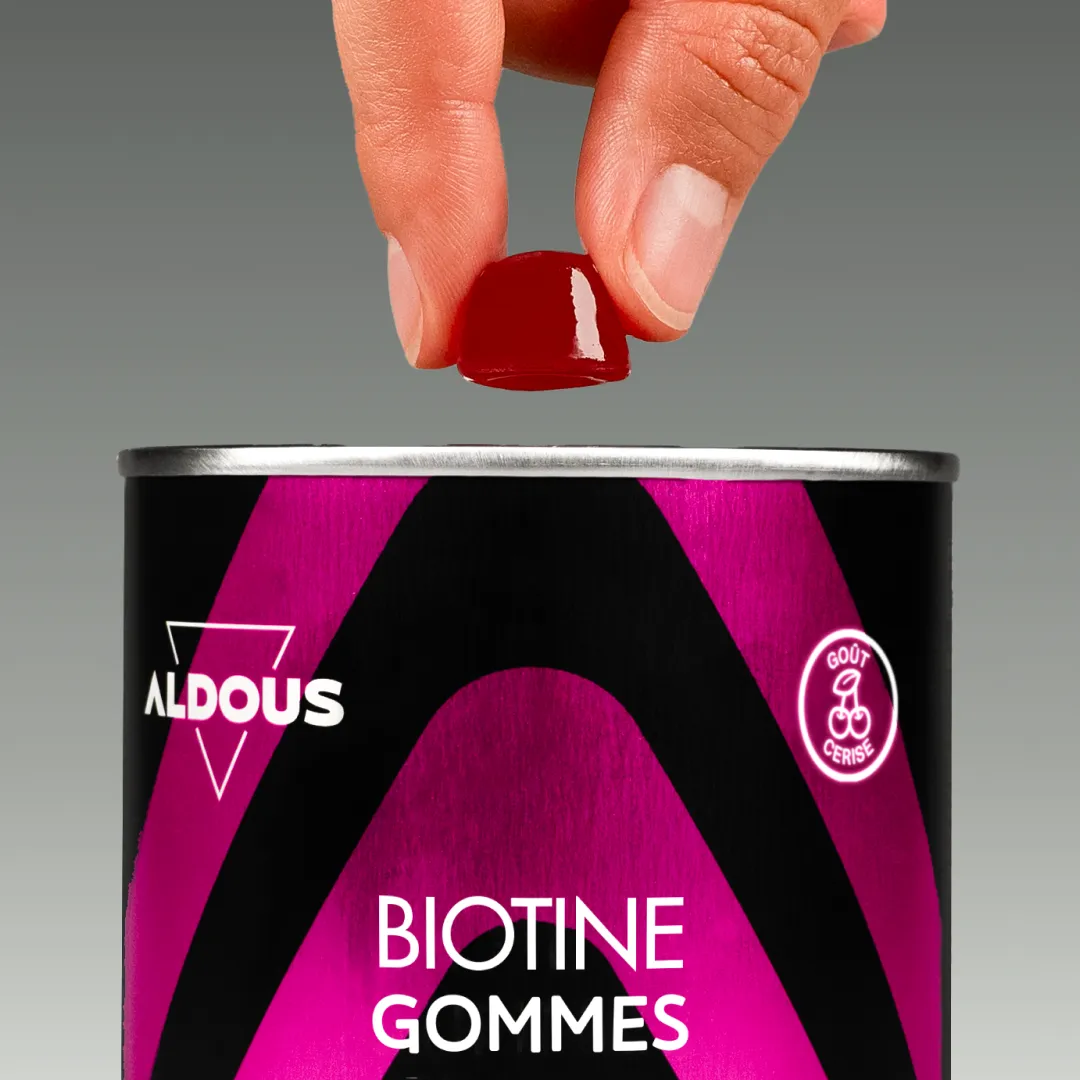 Prise de Biotine en gummies Aldous avec dose du complément