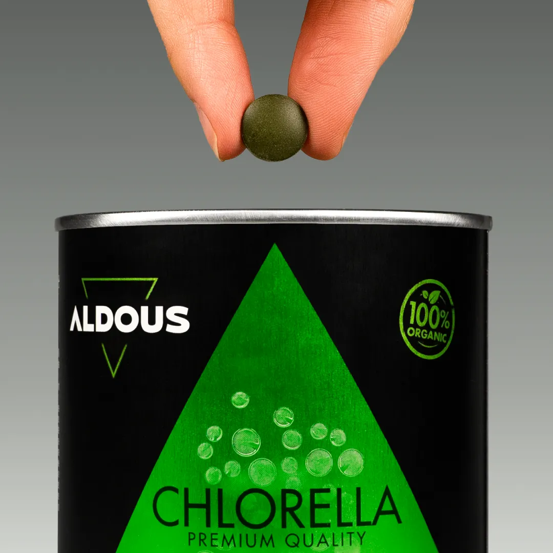 Prise de Chlorella bio Aldous avec dose du complément