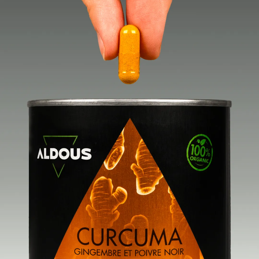 Prise de Curcuma gingembre poivre noir Aldous avec dose du complément