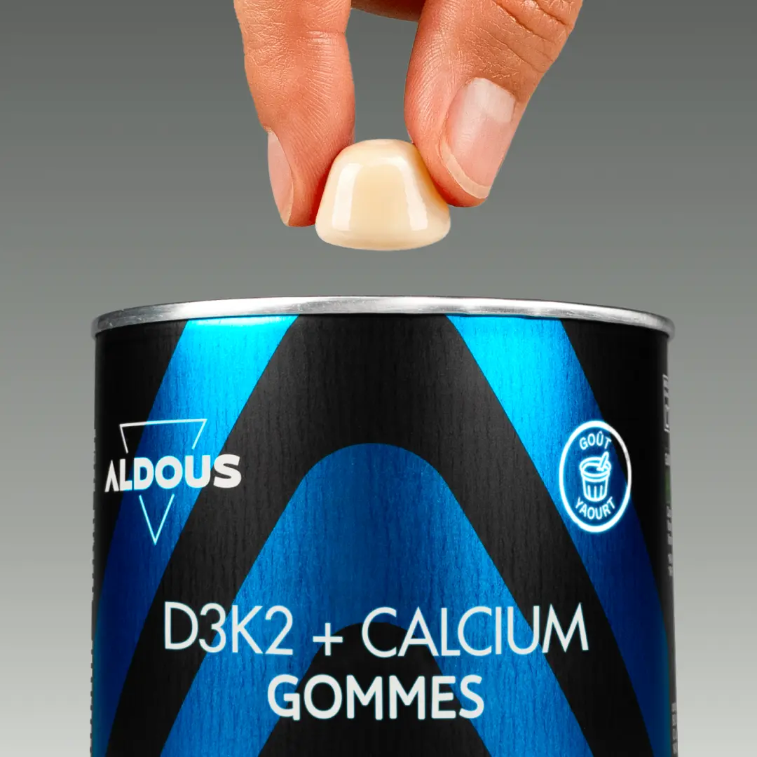 Prise de D3K2 + Calcium en gummies Aldous avec dose du complément